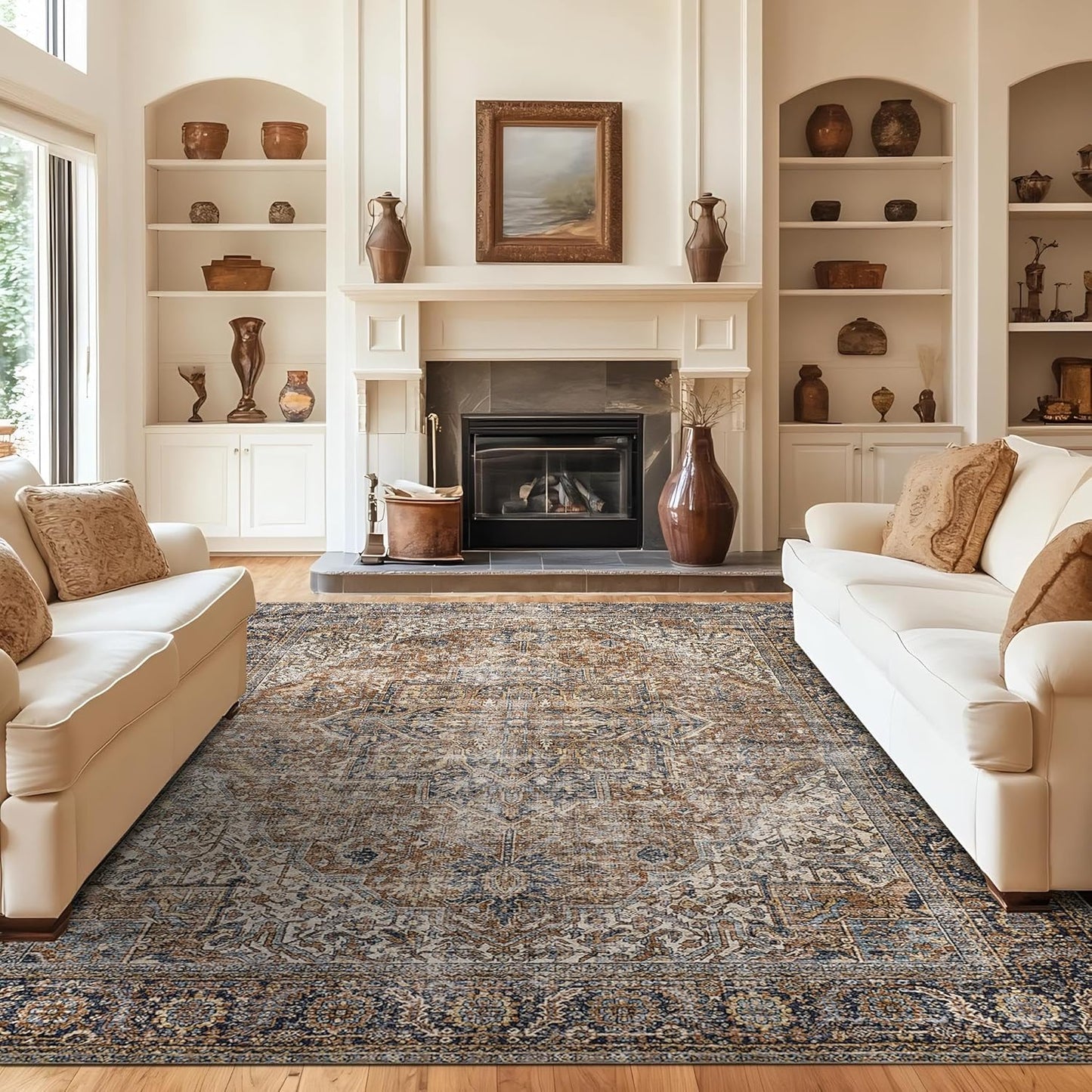 Brown Rug for Living Room 8x10 Washable Organic Rustic Area Rug