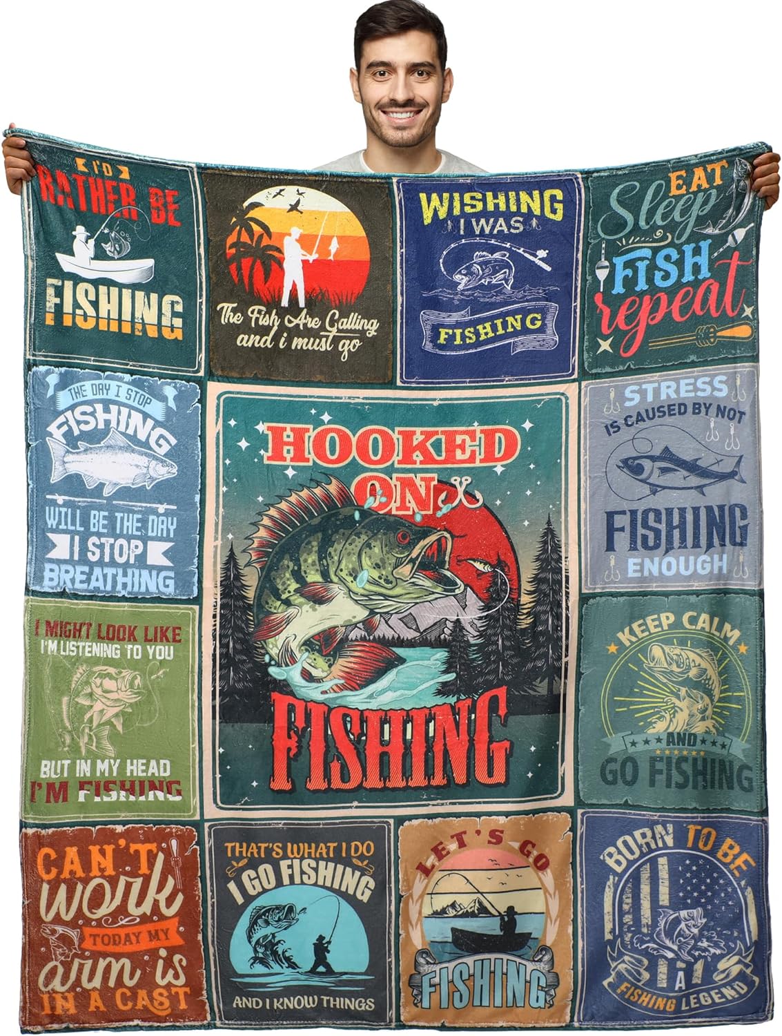 FISHEAL Fishing Lover's Throw Blanket - Cozy Bass Gift 50x60