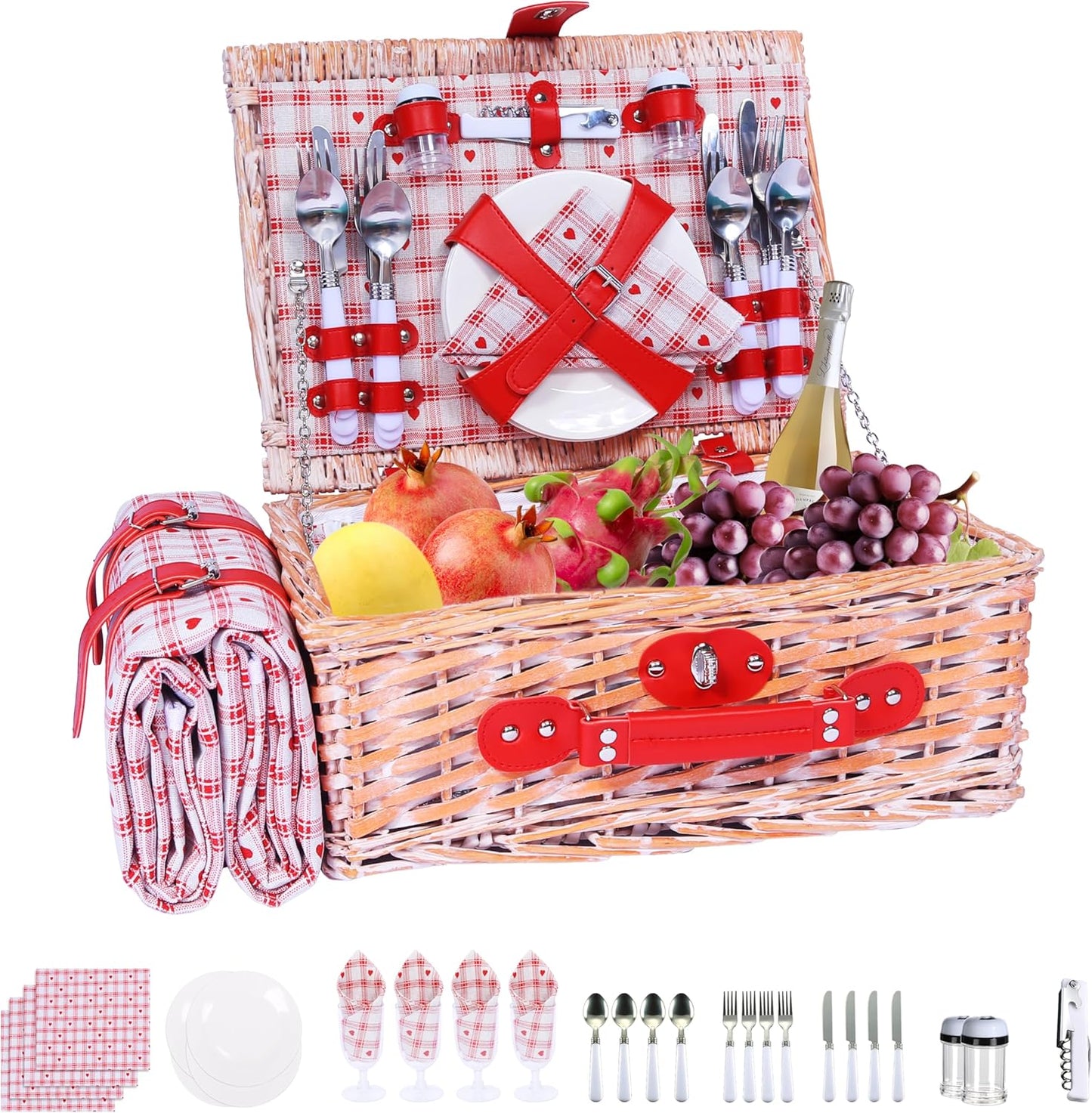 Picnic Basket Set for 4 with Insulation Bag and Waterproof Mat