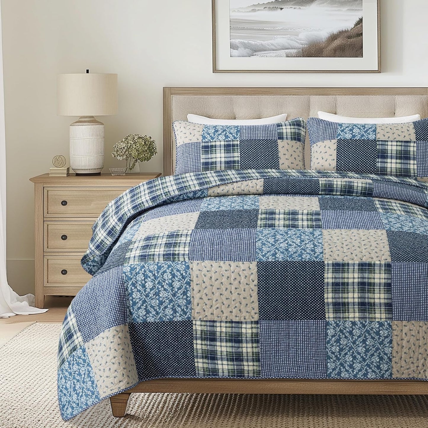 SLPR Blue Symphony Cotton Pieced Quilt Set for Cozy Bedrooms