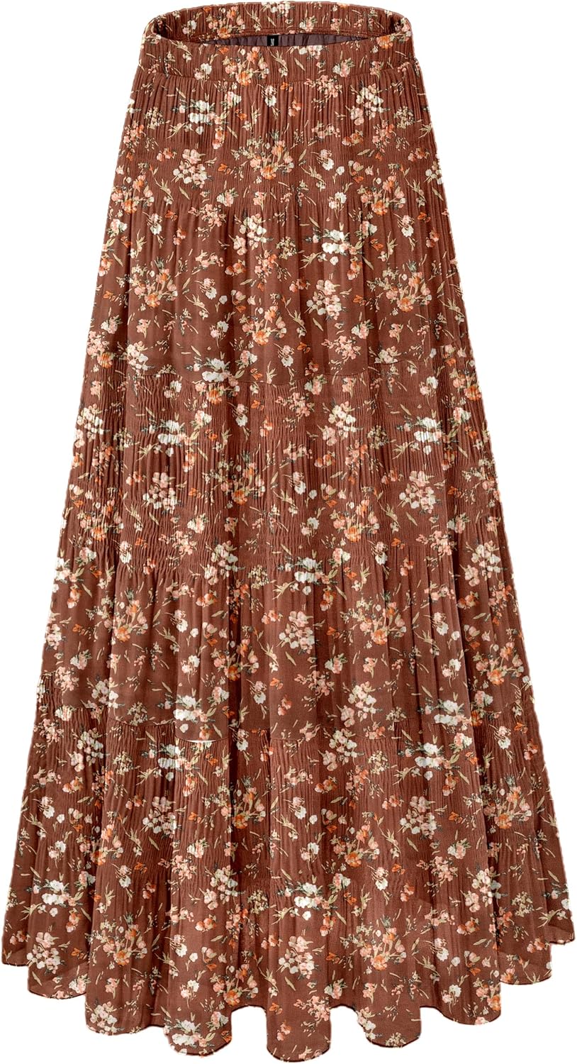 Women's Chiffon White Flowy Maxi Skirts for Boho Fall Style