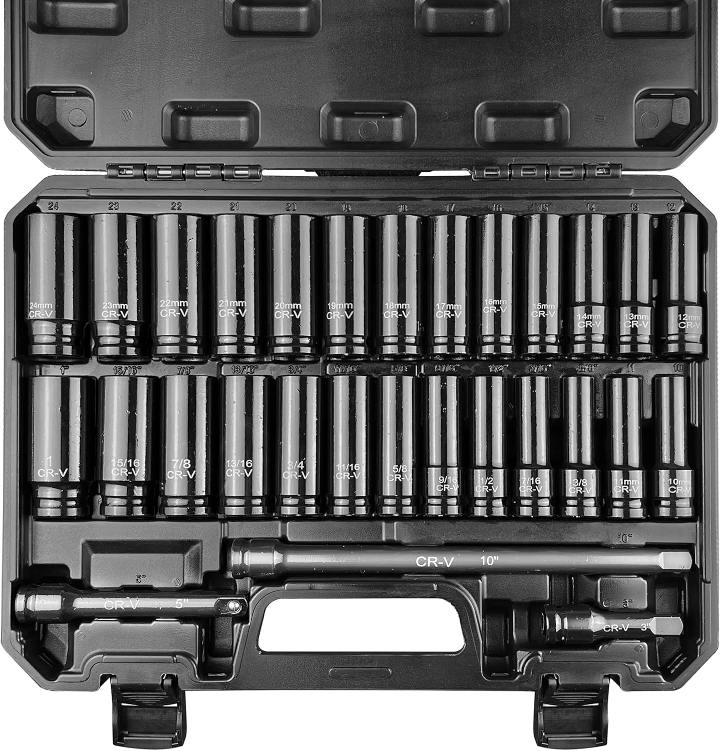 29pcs 1/2in Socket Set for Deep Impact with Extensions and Durability