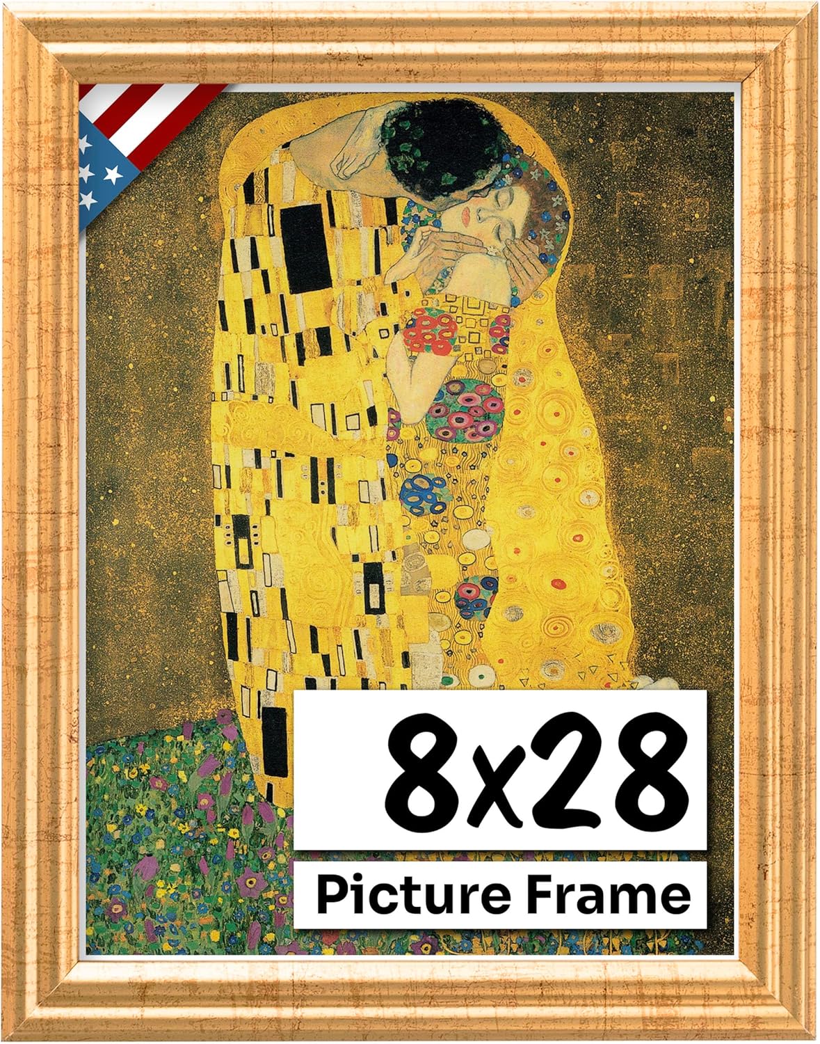 Antique Gold 8x28 Picture Frame - Handmade Solid Wood Decor