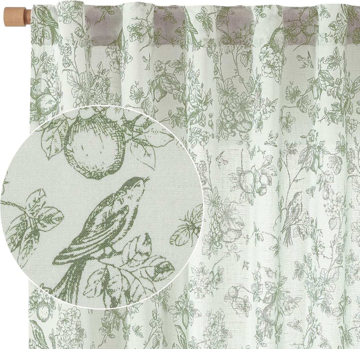 Vangao Floral Linen Blend Curtains for Living Room 96 in Long