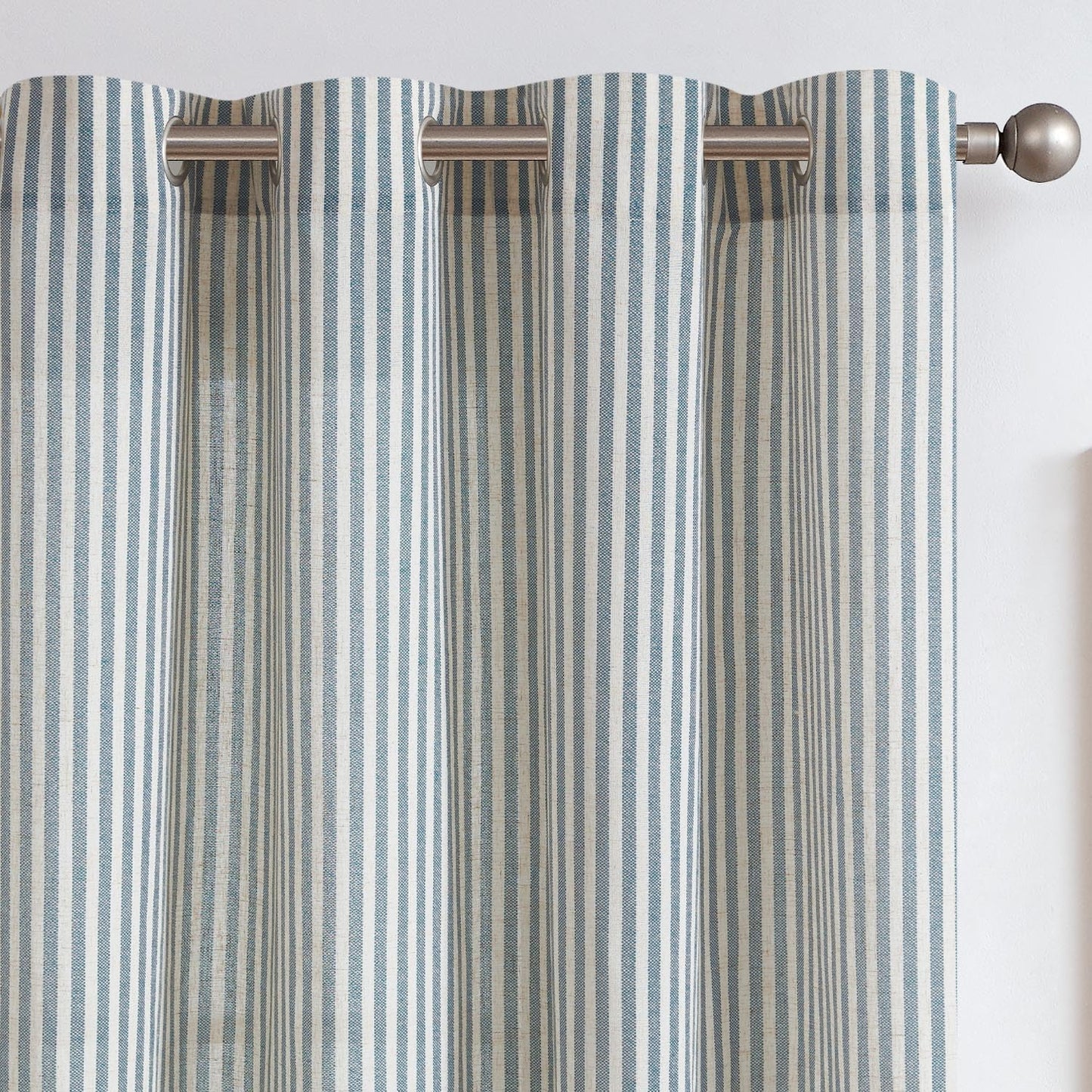 Linen Curtains for Living Room Blue on Beige Striped Design
