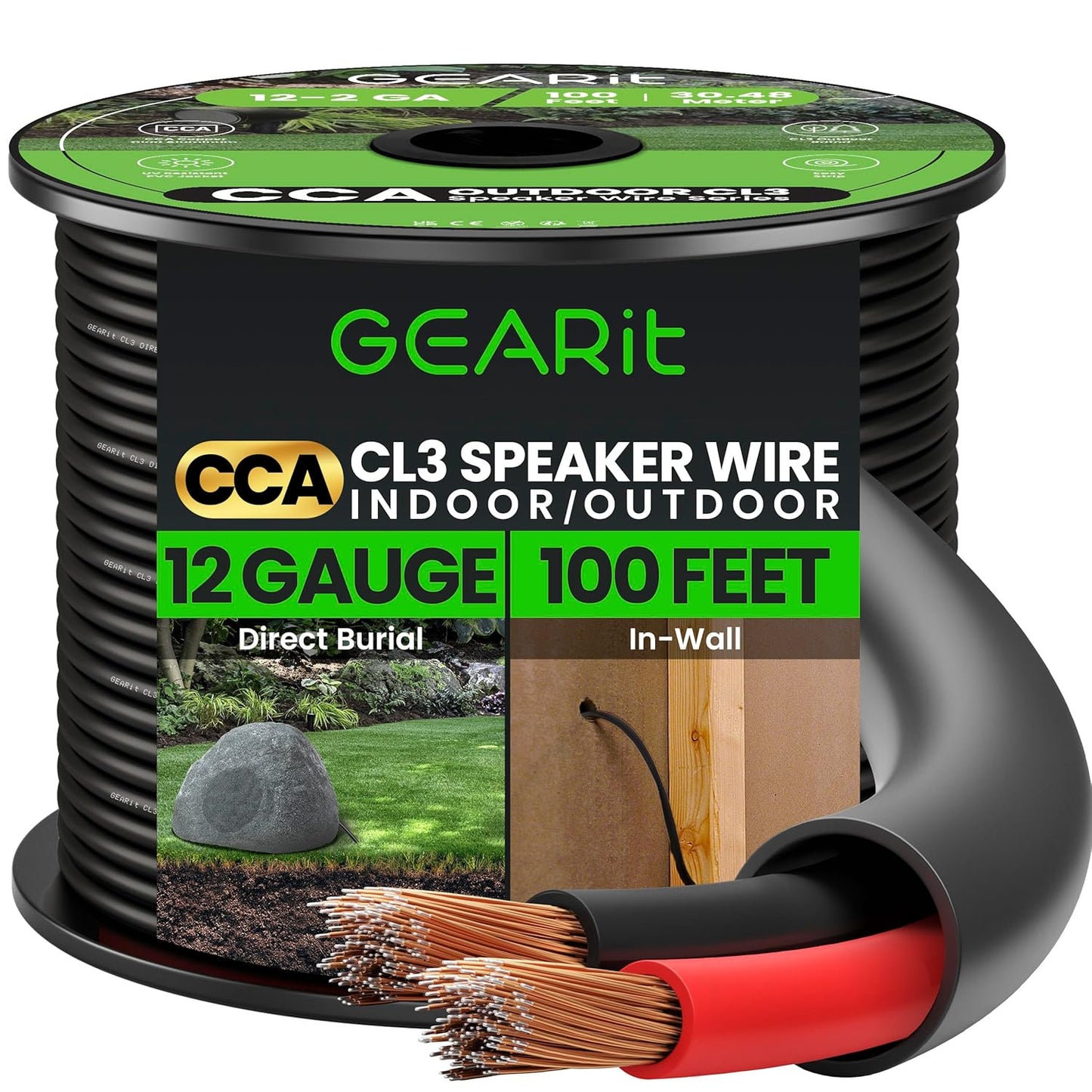 High-Quality Sound: GEARit 12/2 Speaker Wire - 100ft