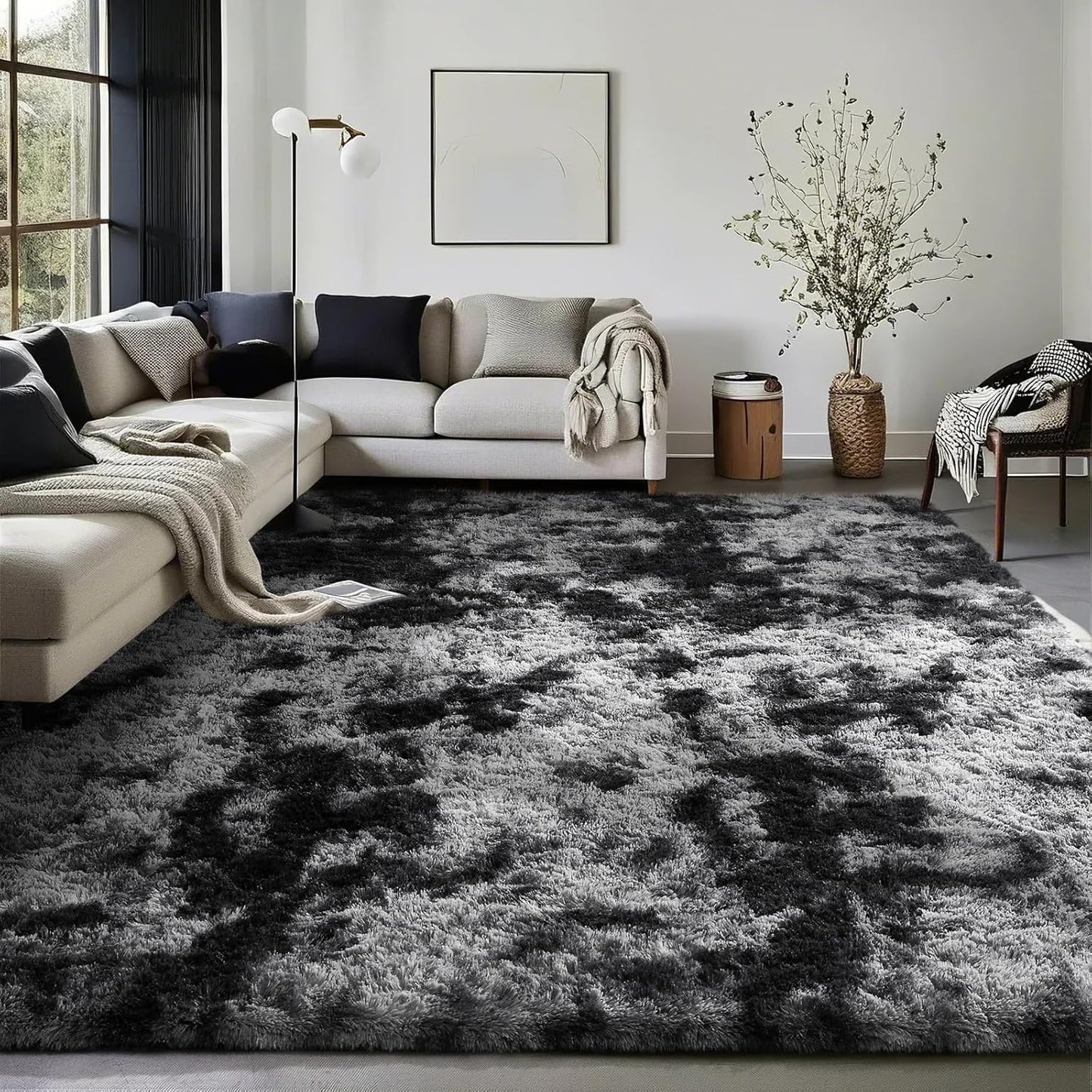 Ophanie Tie-Dyed Black & Grey Area Rugs for Cozy Living Spaces