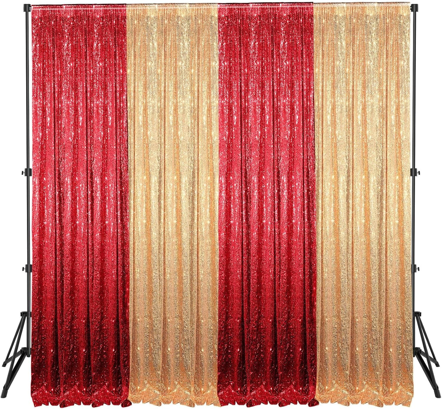 Stunning 4 Panels Red and Gold Sequin Backdrop Curtain for Events