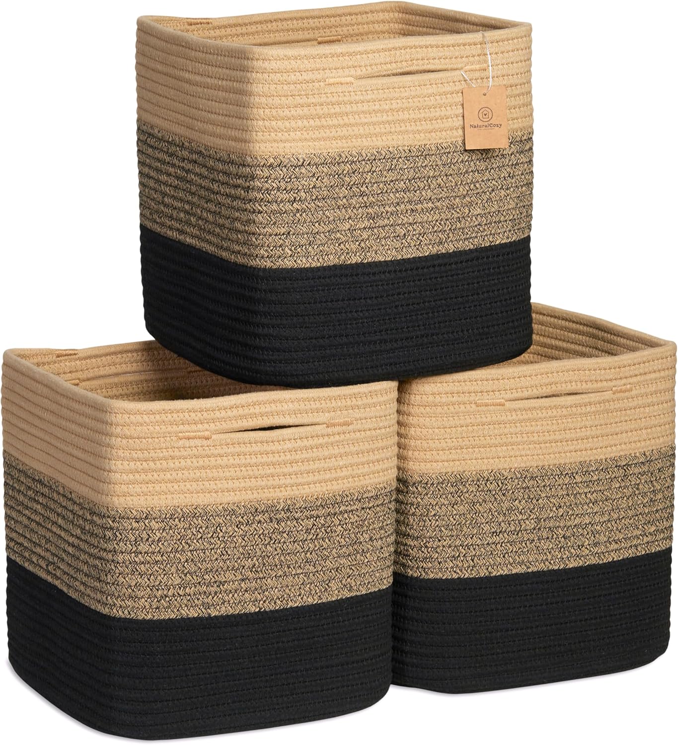 NaturalCozy 11 Inch Cotton Rope Woven Storage Cubes for Organizing