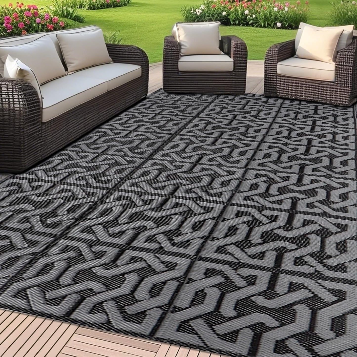 SAND MINE Reversible Mats: Stylish Plastic Straw Rug for Outdoors