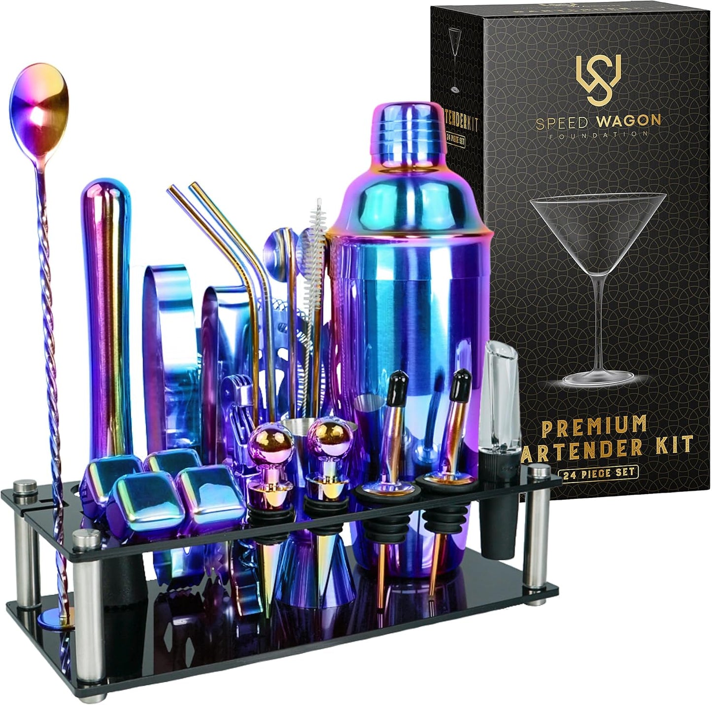 Mixology Bartender Kit 24 Piece Rainbow Cocktail Shaker Set