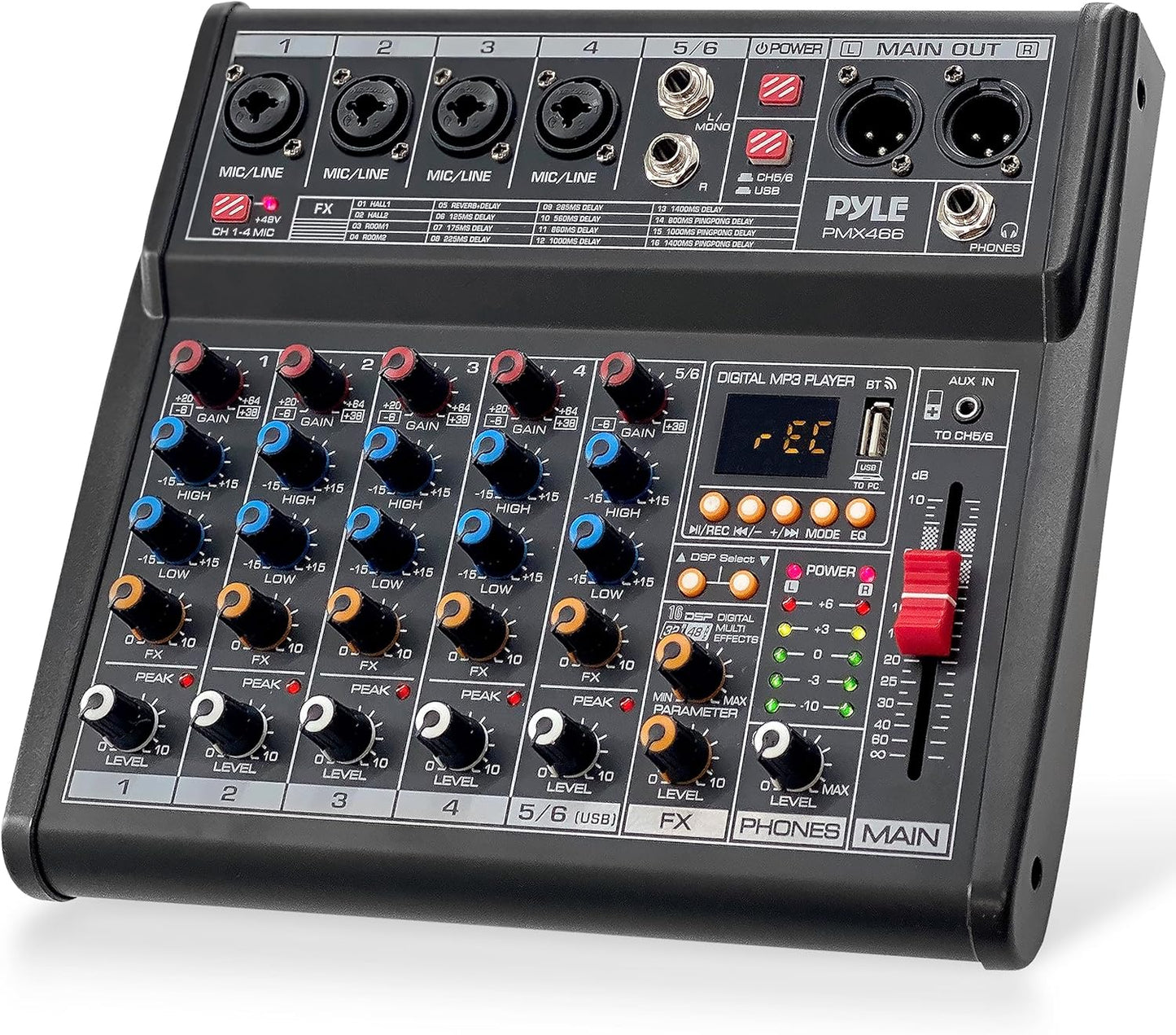 Pyle Professional Bluetooth DJ Audio Mixer with 6 Channels