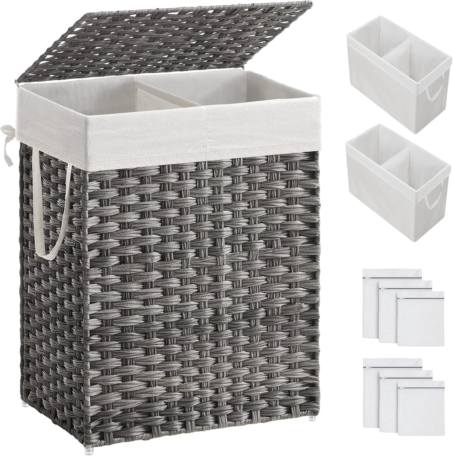 SONGMICS Laundry Hamper with Lid and 2 Removable Liner Bags