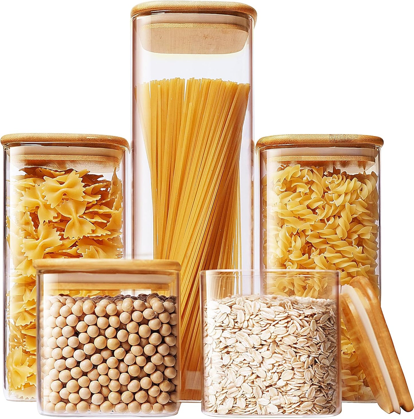 Square Glass Jars with Bamboo Lids for Kitchen Storage Needs