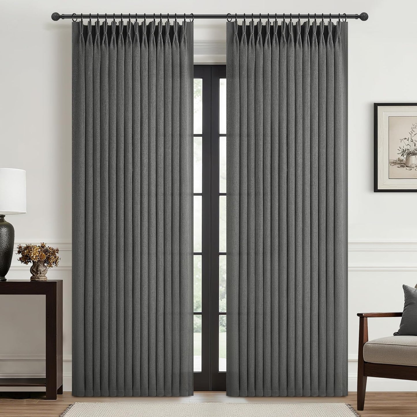 Dark Grey Memory Shaped Pinch Pleated Curtains for Living Room