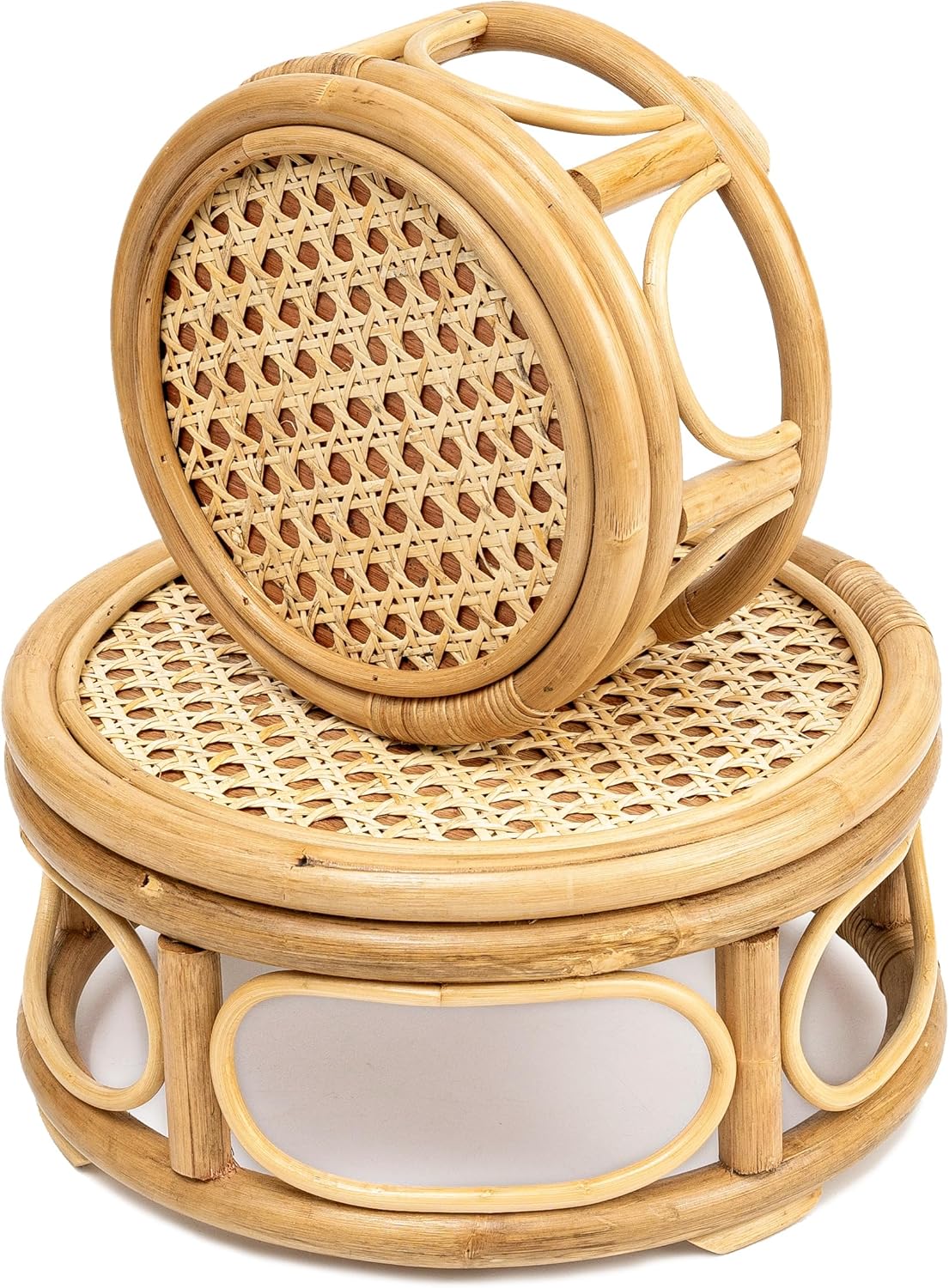 Set of 2 Large Rattan Wicker Round Risers for Indoor Plants