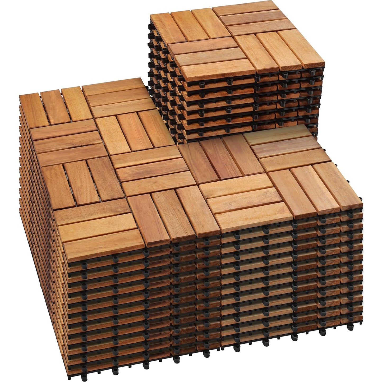 PrimeZone 54 PCS Solid Acacia Wood Interlocking Patio Deck Tiles