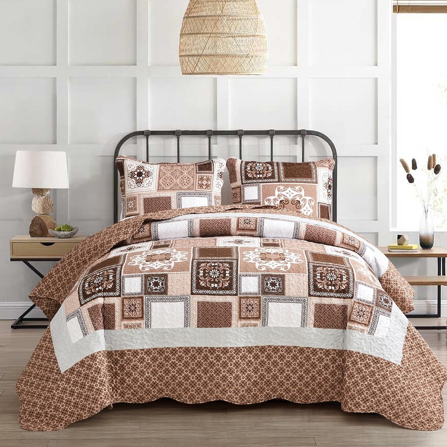 Oversized Bedspread Queen Size - Geometric Pattern Quilt Set