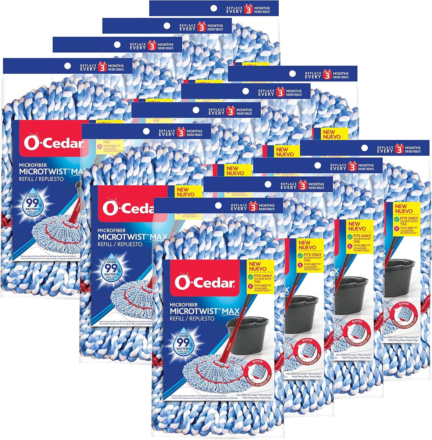 O-Cedar MicroTwist MAX Microfiber Refill Pack of 12 for Mops