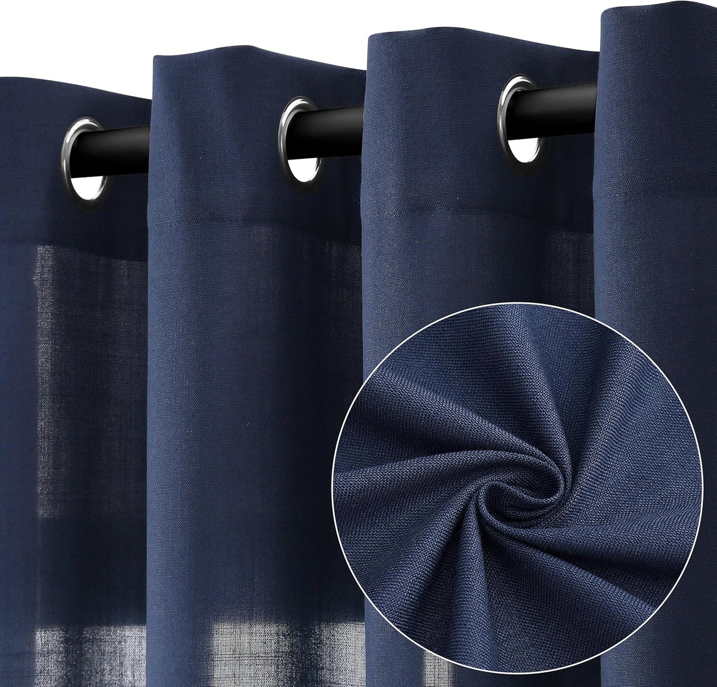 Navy Blue Linen Curtains 84 Inch Length for Elegant Living Room