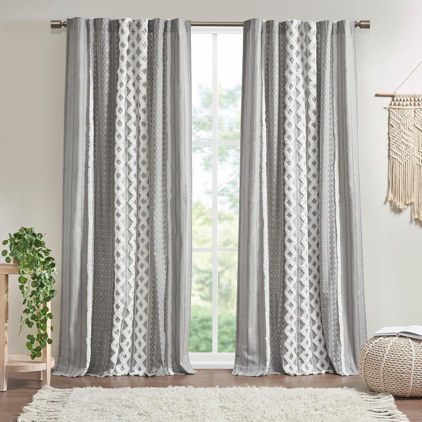 Boho Curtains for Bedroom & Living Room by INK+IVY - 100% Cotton