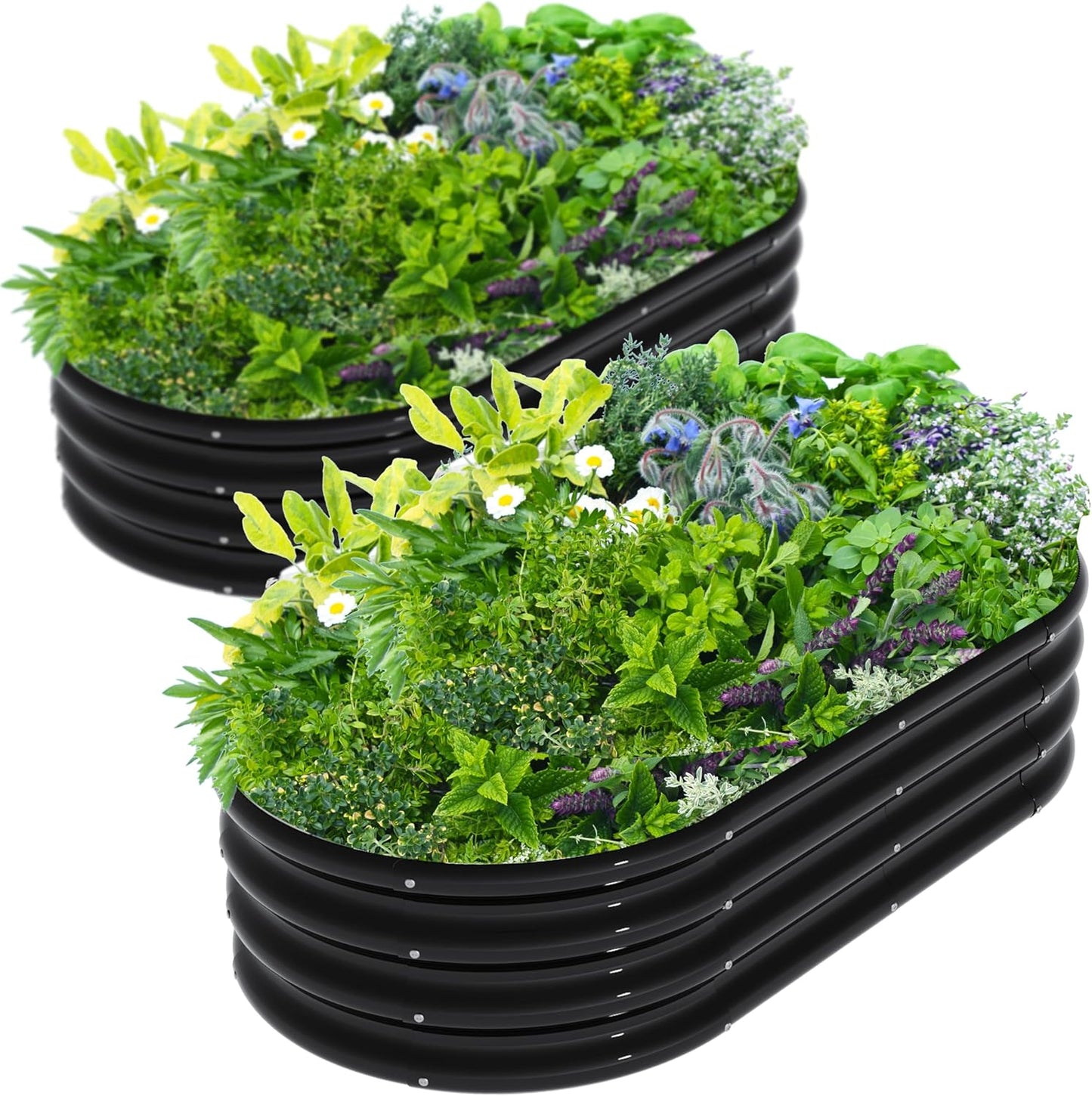 2Pcs 4X2X1ft Oval Raised Garden Bed Kit for Outdoor Gardening