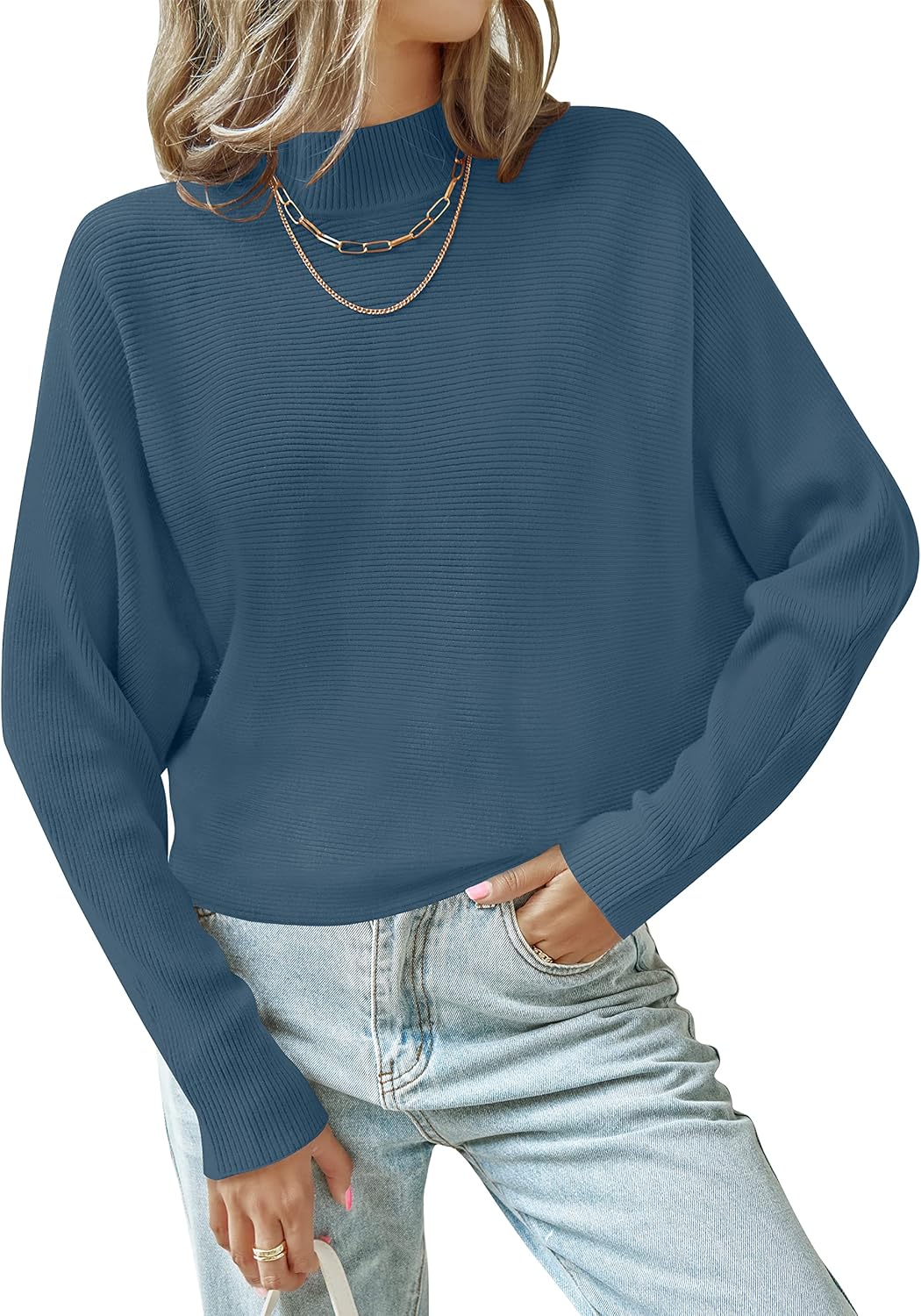 ZESICA Women's Turtleneck Batwing Long Sleeve Sweater Top