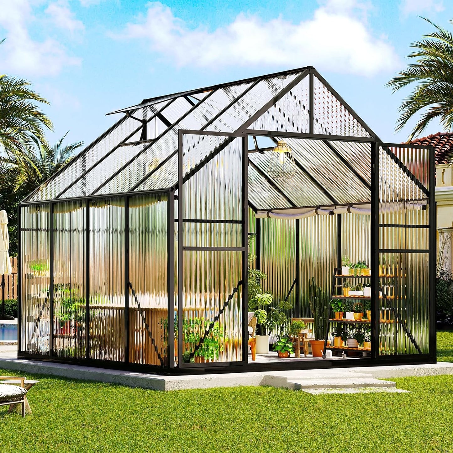 Amerlife 8x8x7 Ft Polycarbonate Greenhouse for Outdoors