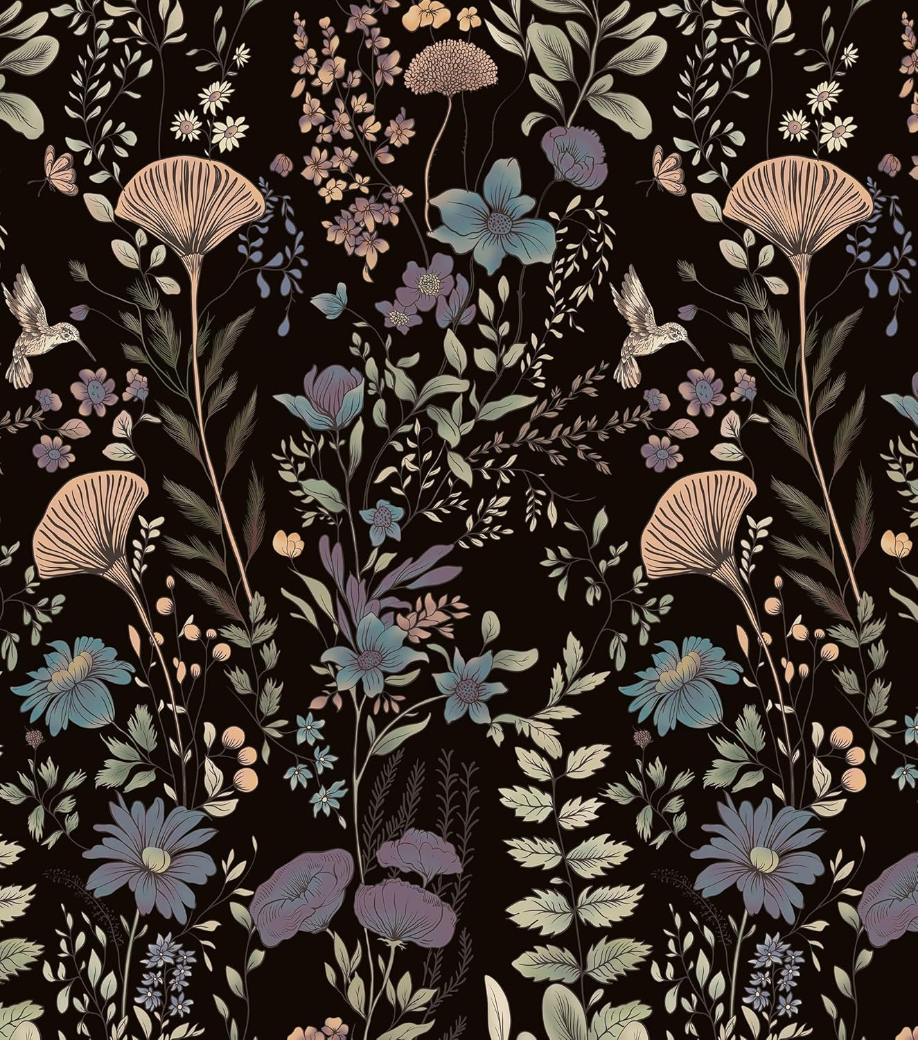 CiCiwind Peel and Stick Wallpaper Black Floral Design for Walls