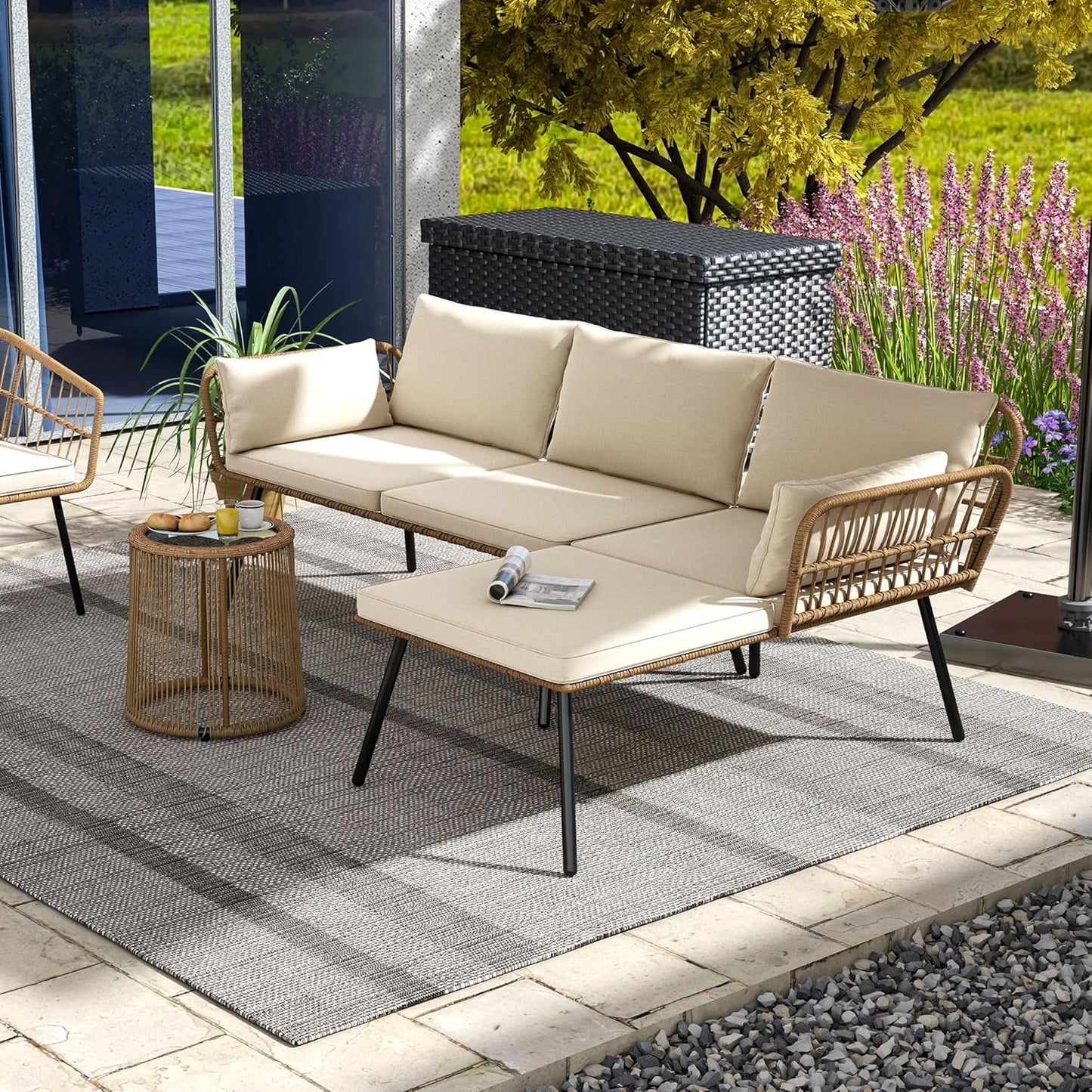 DWVO Patio Furniture Set 3 Piece Outdoor Wicker Sofa Set