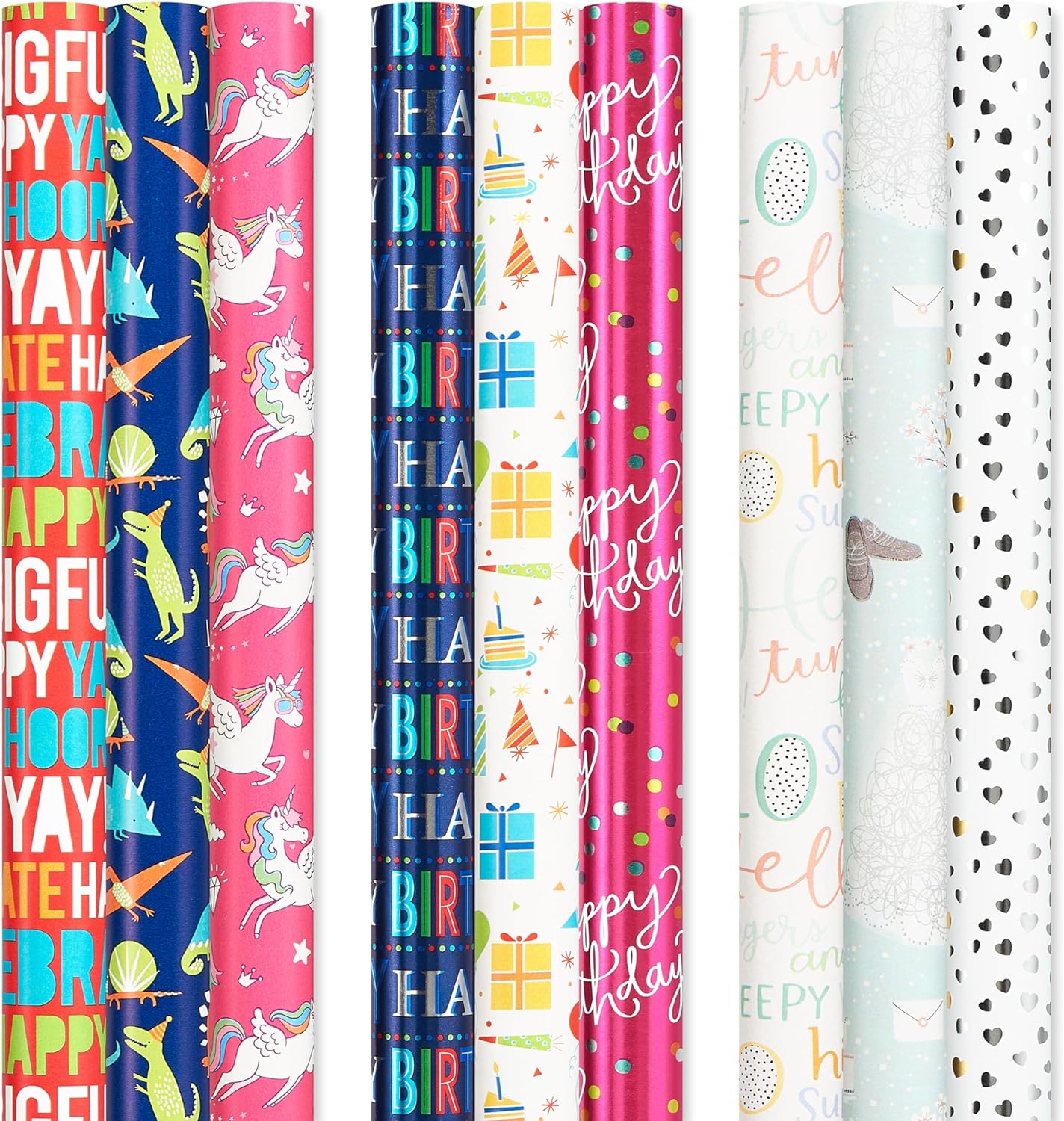 Reversible Birthday and All Occasion Wrapping Paper Rolls