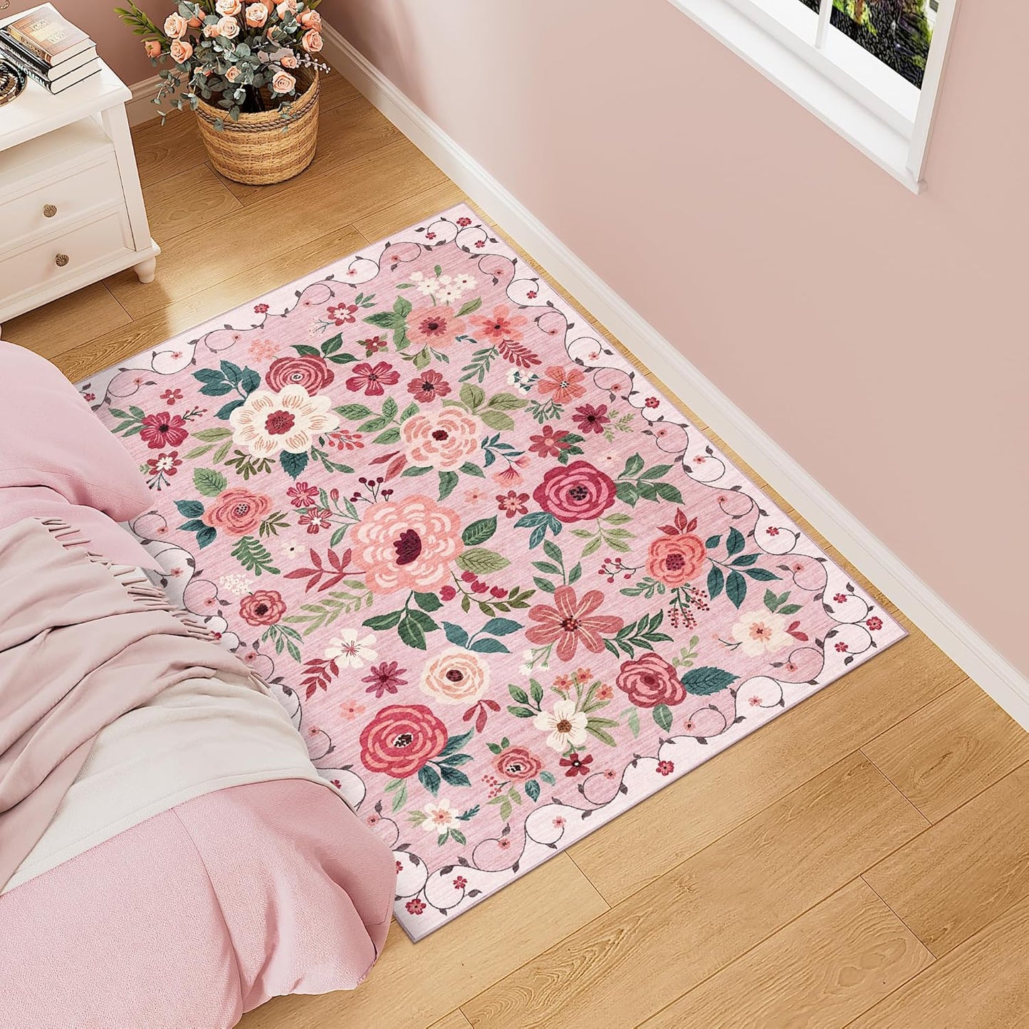 DUKINO 3x4 Area Rug - Lightweight Non Slip Floral Design