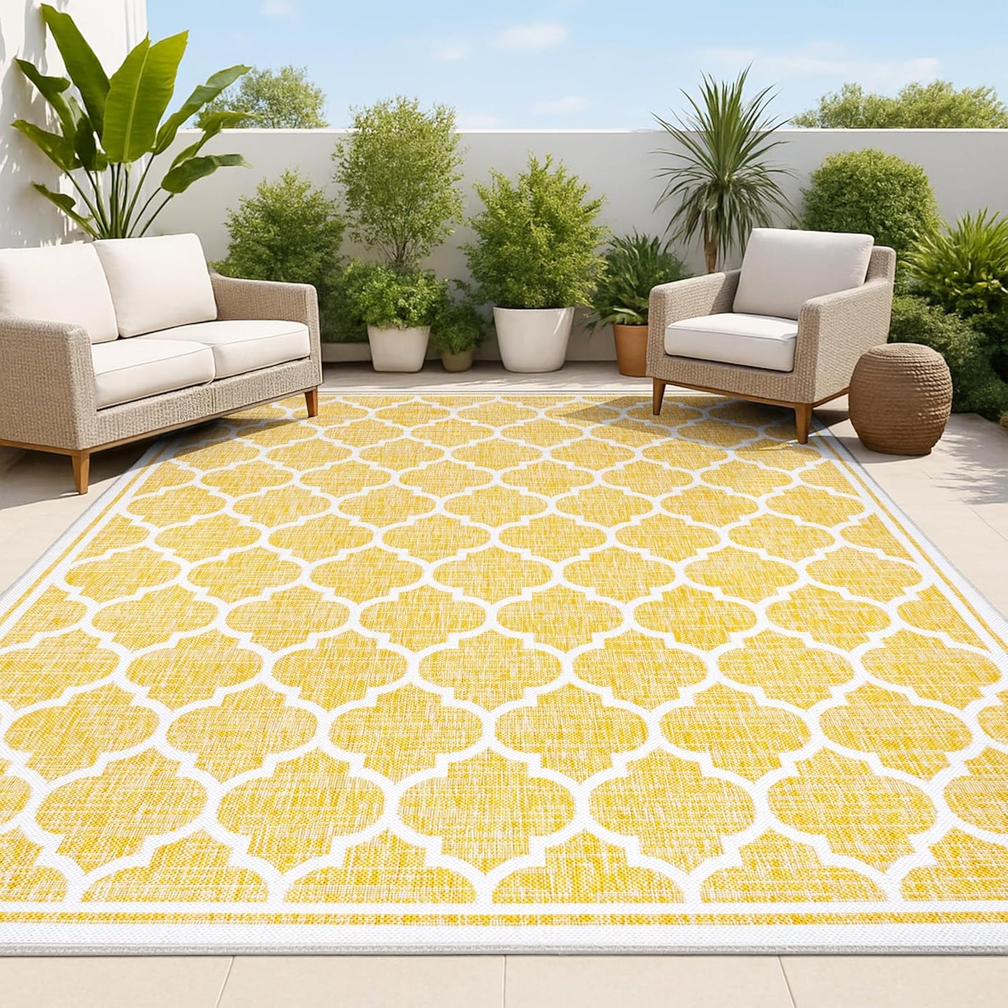 JONATHAN Y Moroccan Trellis Indoor Outdoor Area Rug 8X10 Yellow