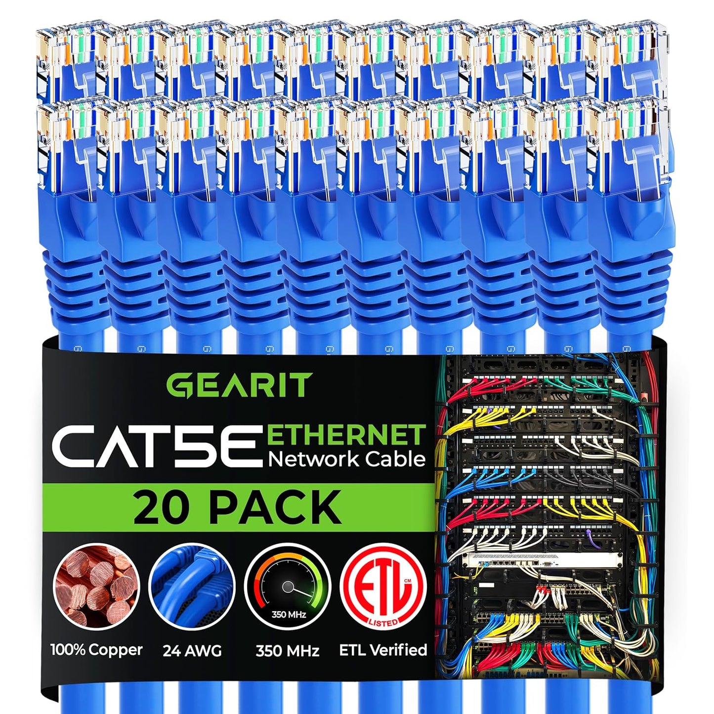 GearIT 20-Pack Cat5e Ethernet Patch Cable 10 Feet Snagless