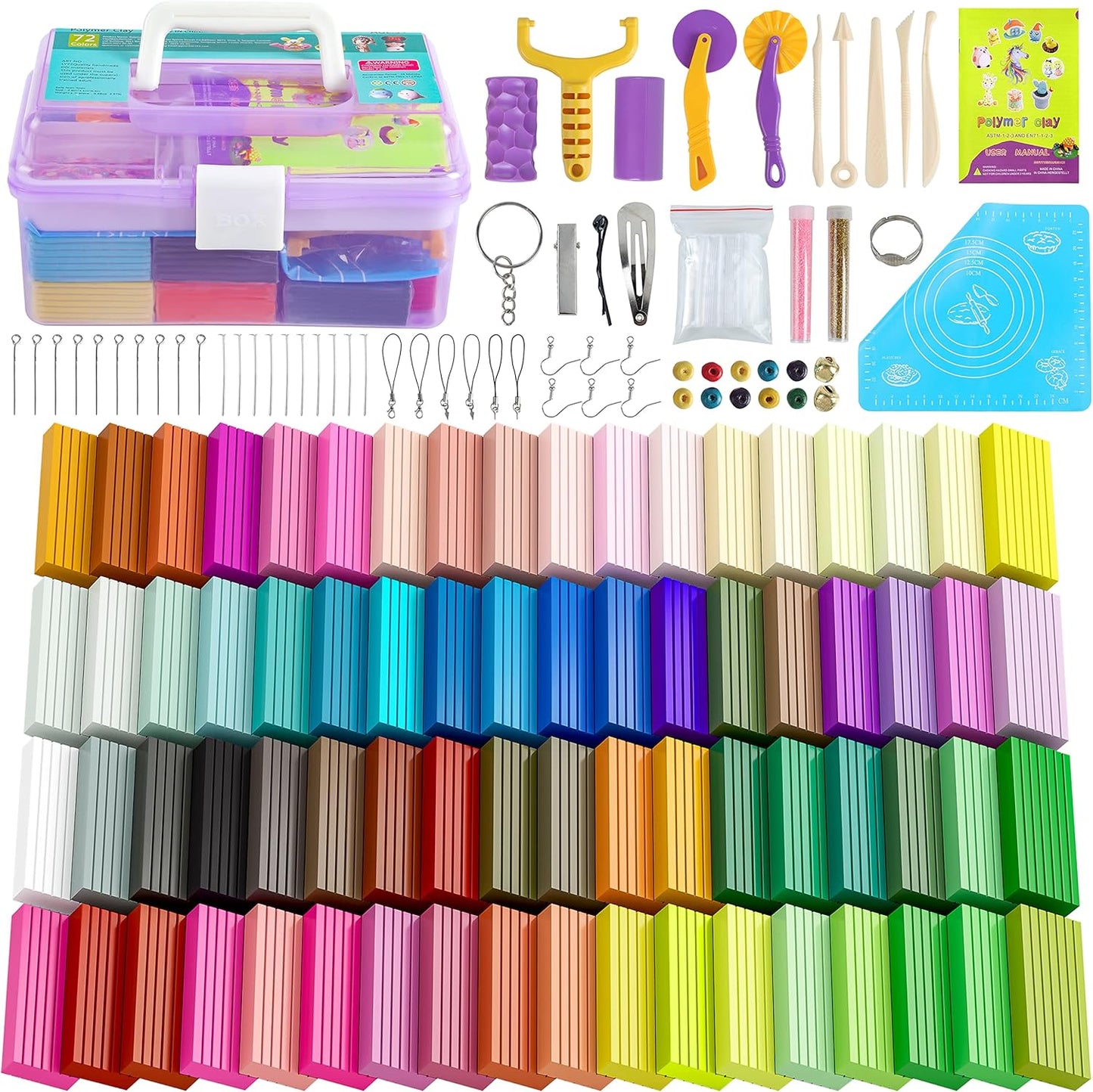 Polymer Clay 72 Colors Set with Tools for Creative Fun