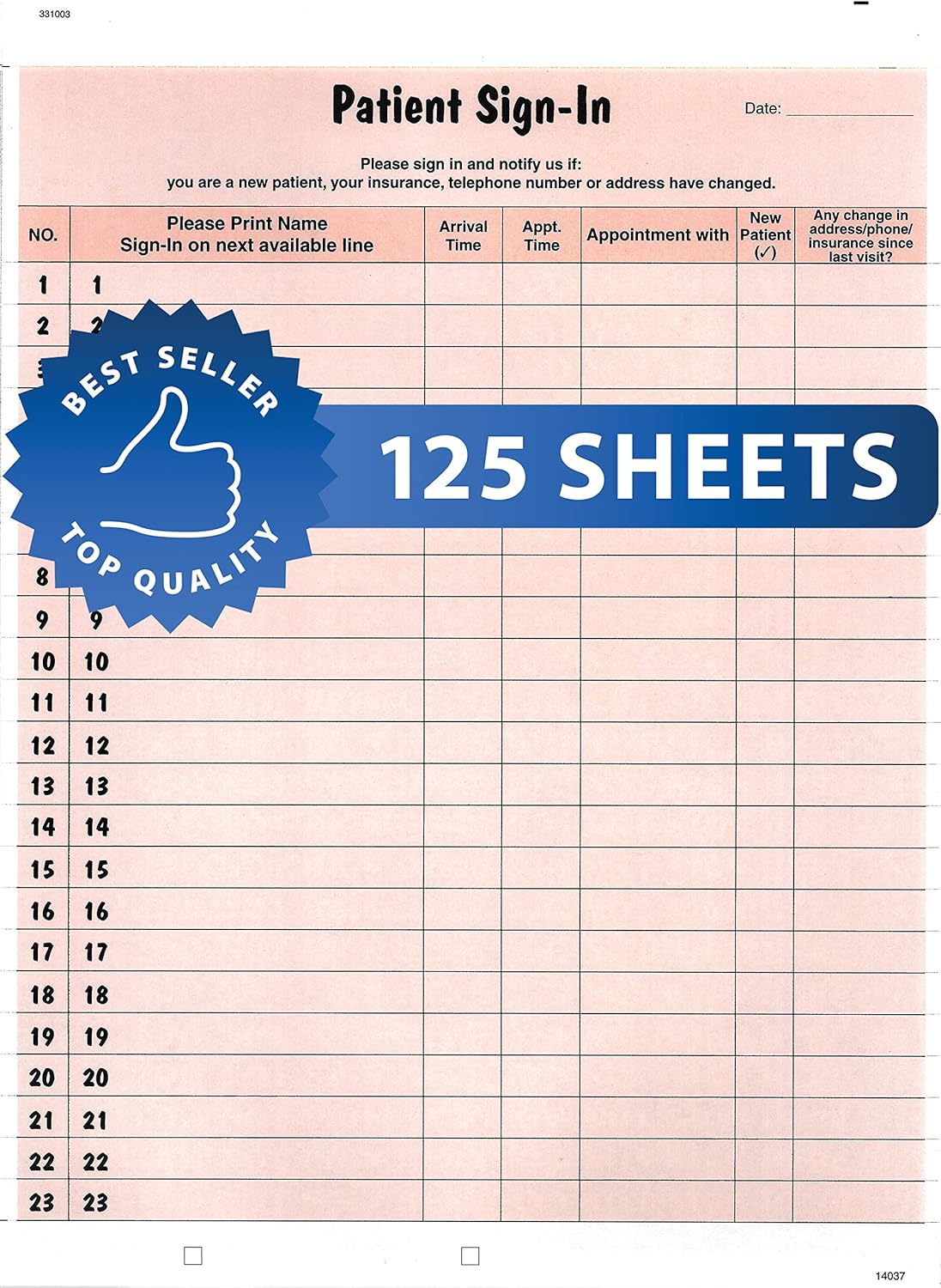 Tabbies Patient Sign-In Label Forms for Confidential Recordkeeping