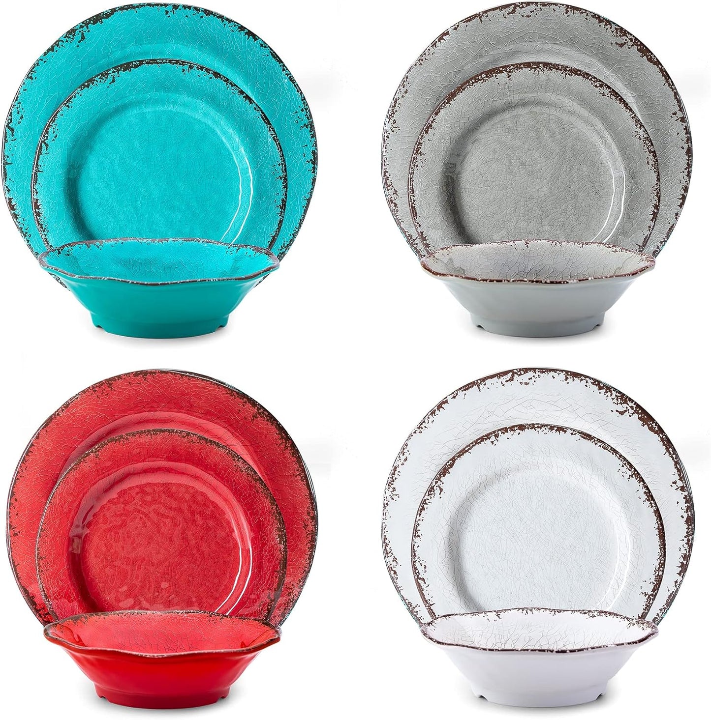 LEHAHA BPA Free Rustic Melamine Dinnerware Set for 4 People