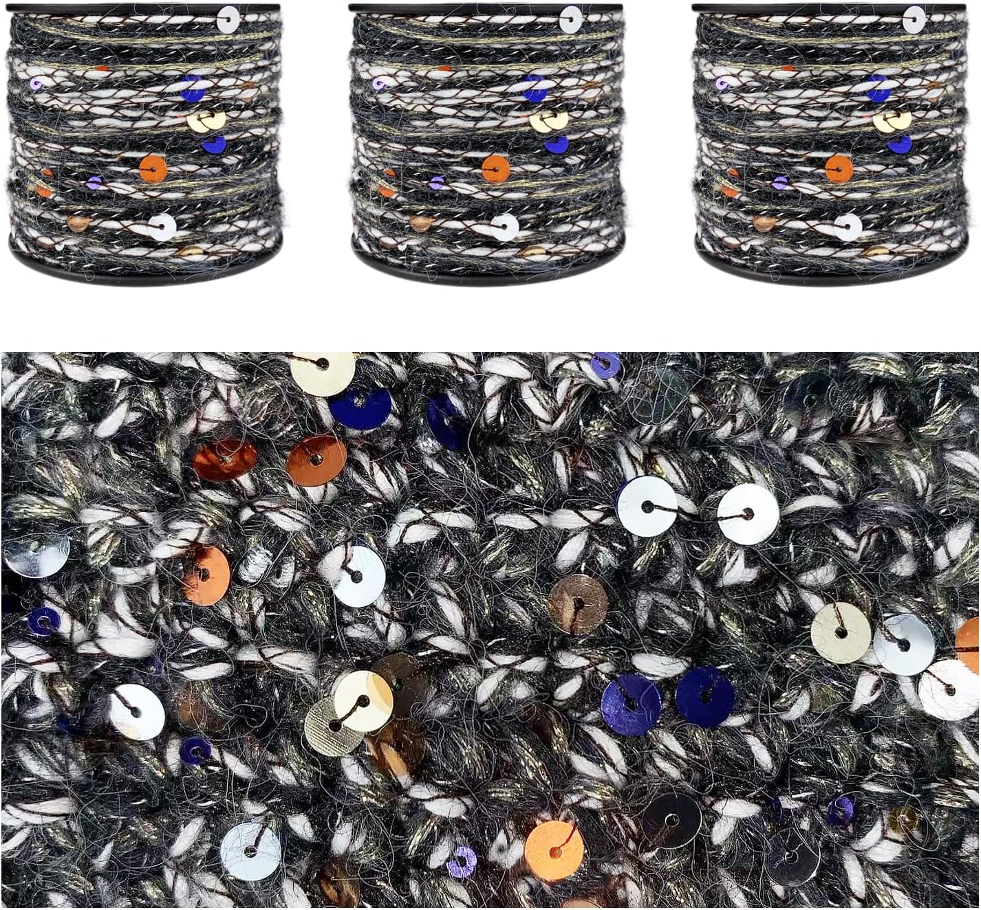Artisanal Yarn Collection with Colorful Sequins for Crafts