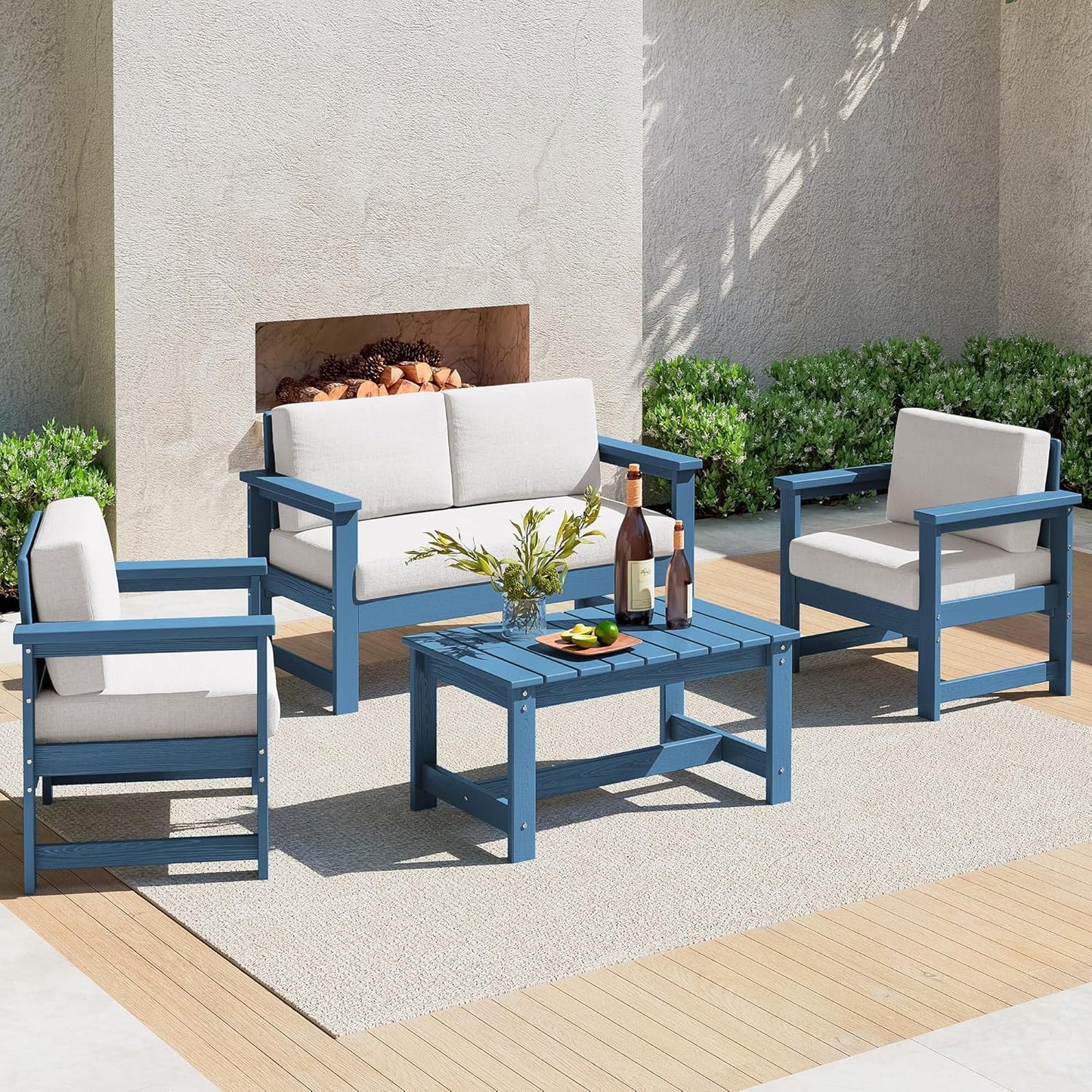 SERWALL 4 Pieces HDPE Outdoor Sofa Set for All Weather