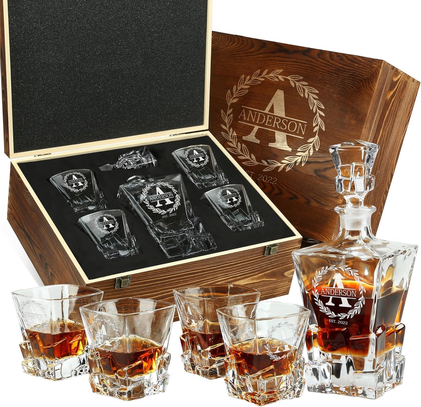 Personalized Whiskey Decanter and Glasses Set for Him - Custom Gift