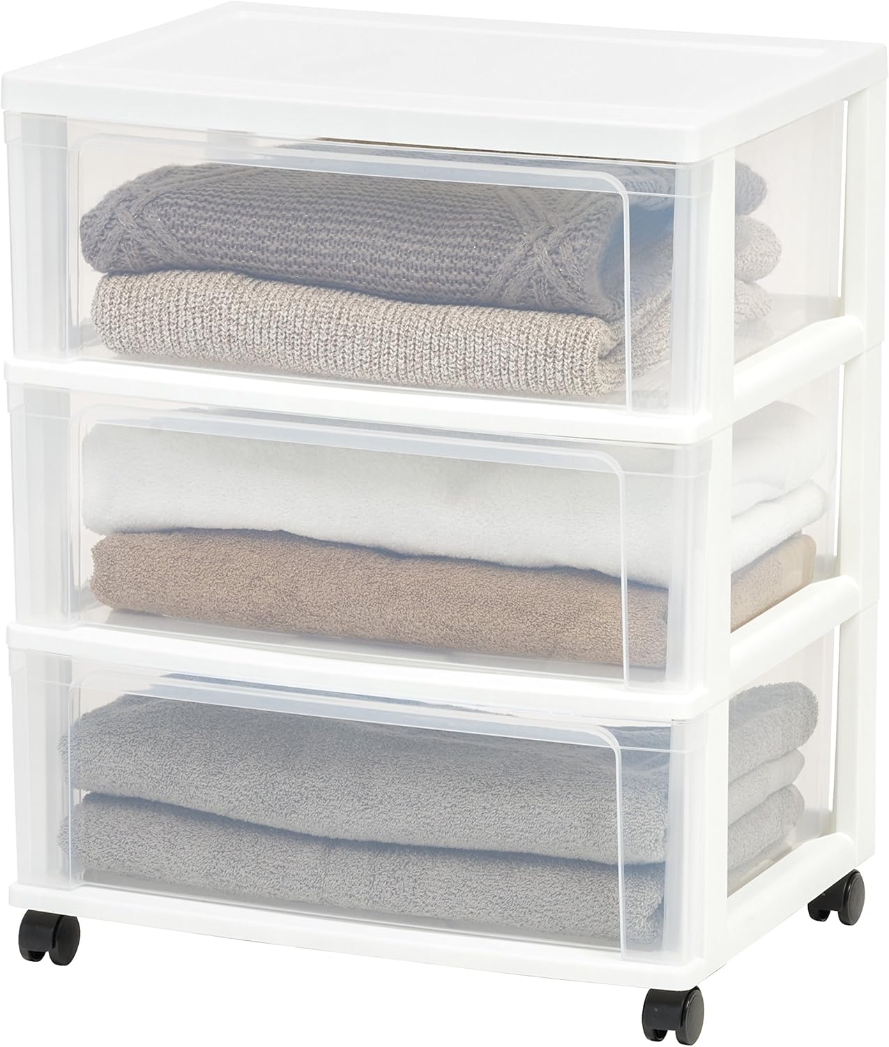 IRIS USA 3-Drawer Rolling Organizer Cart - White/Clear
