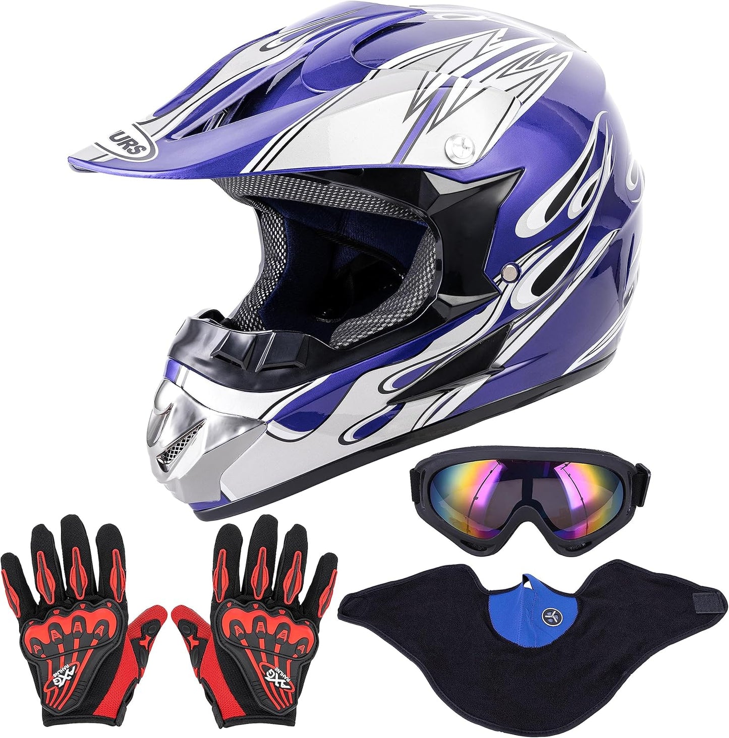 Adult Motocross Dirt Bike Helmet with Goggles, Gloves & Mask