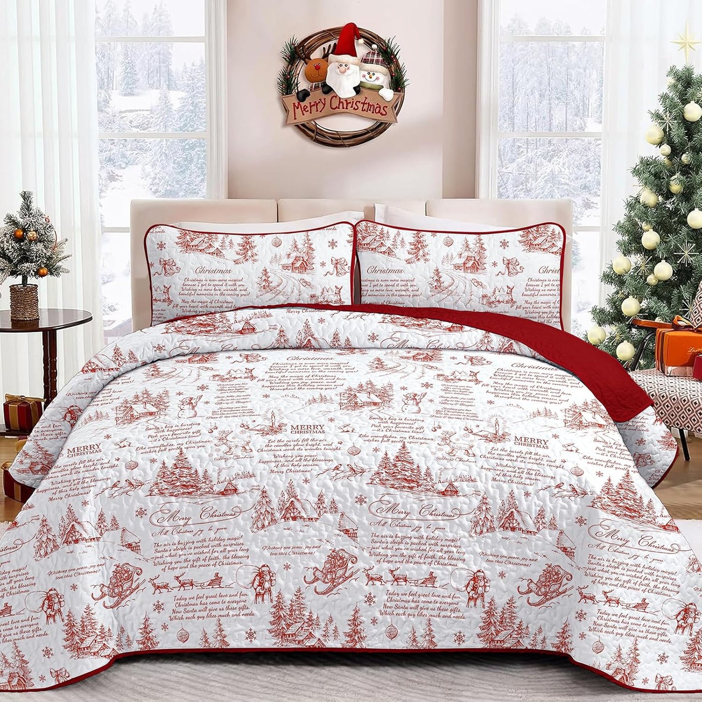 WONGS BEDDING Christmas Quilt Set King Size for Cozy Holidays