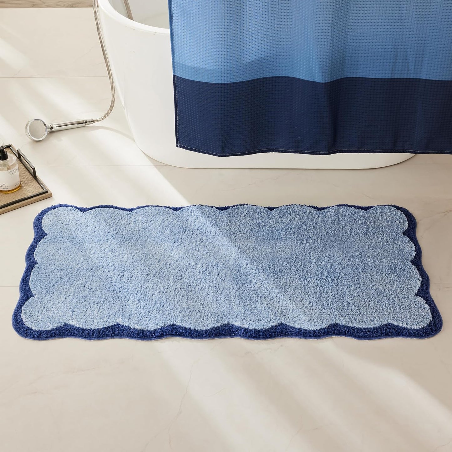 Luxury Microfiber Scalloped Runner Rug for Elegant Bathrooms