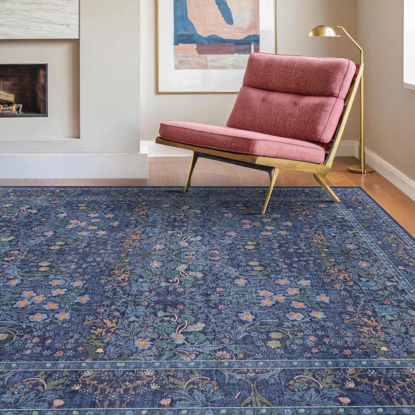 Dining Room Rugs for Under Table - 6x9 Washable Dark Blue