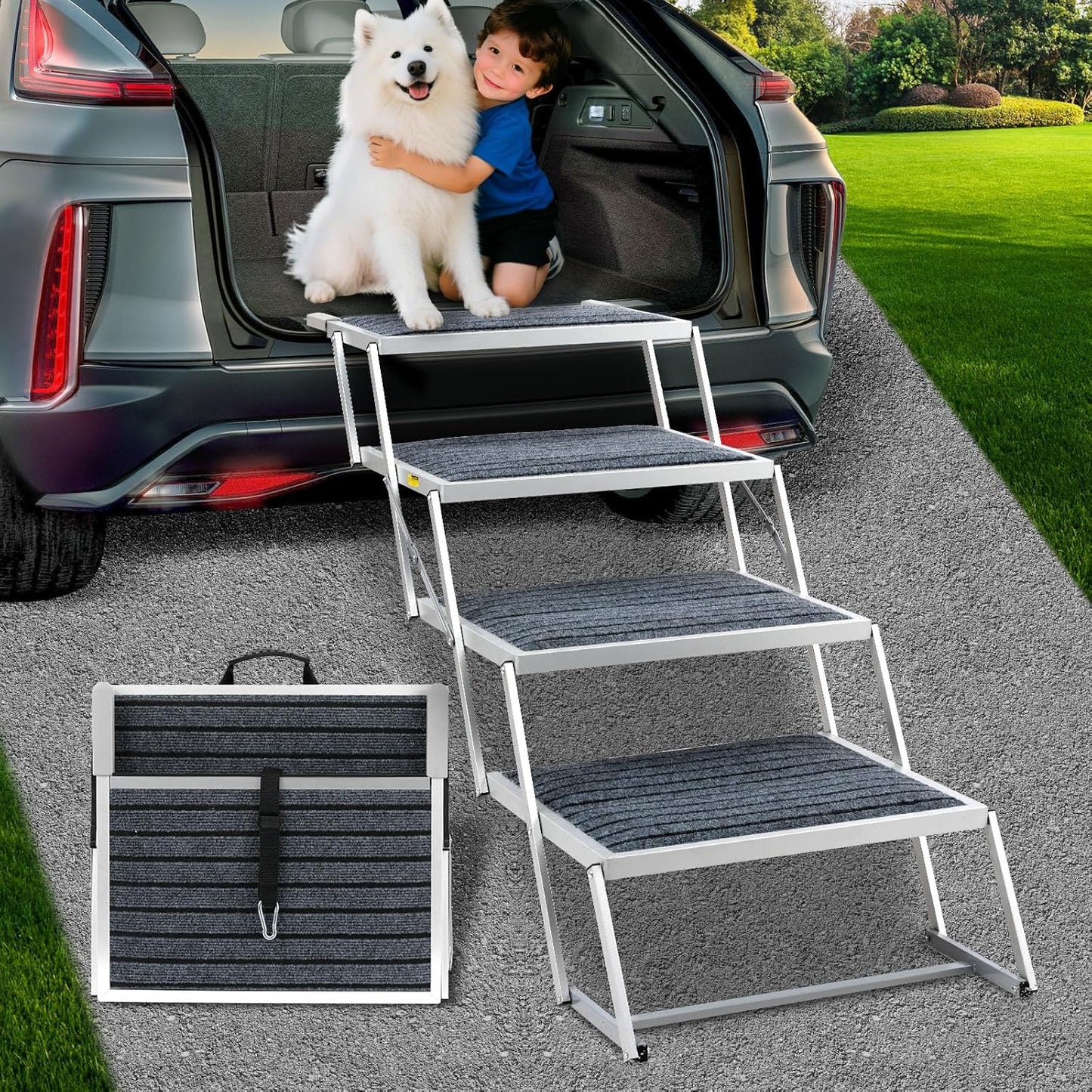 Extra Wide Dog Stairs for Large Dogs - Foldable Pet Ramp