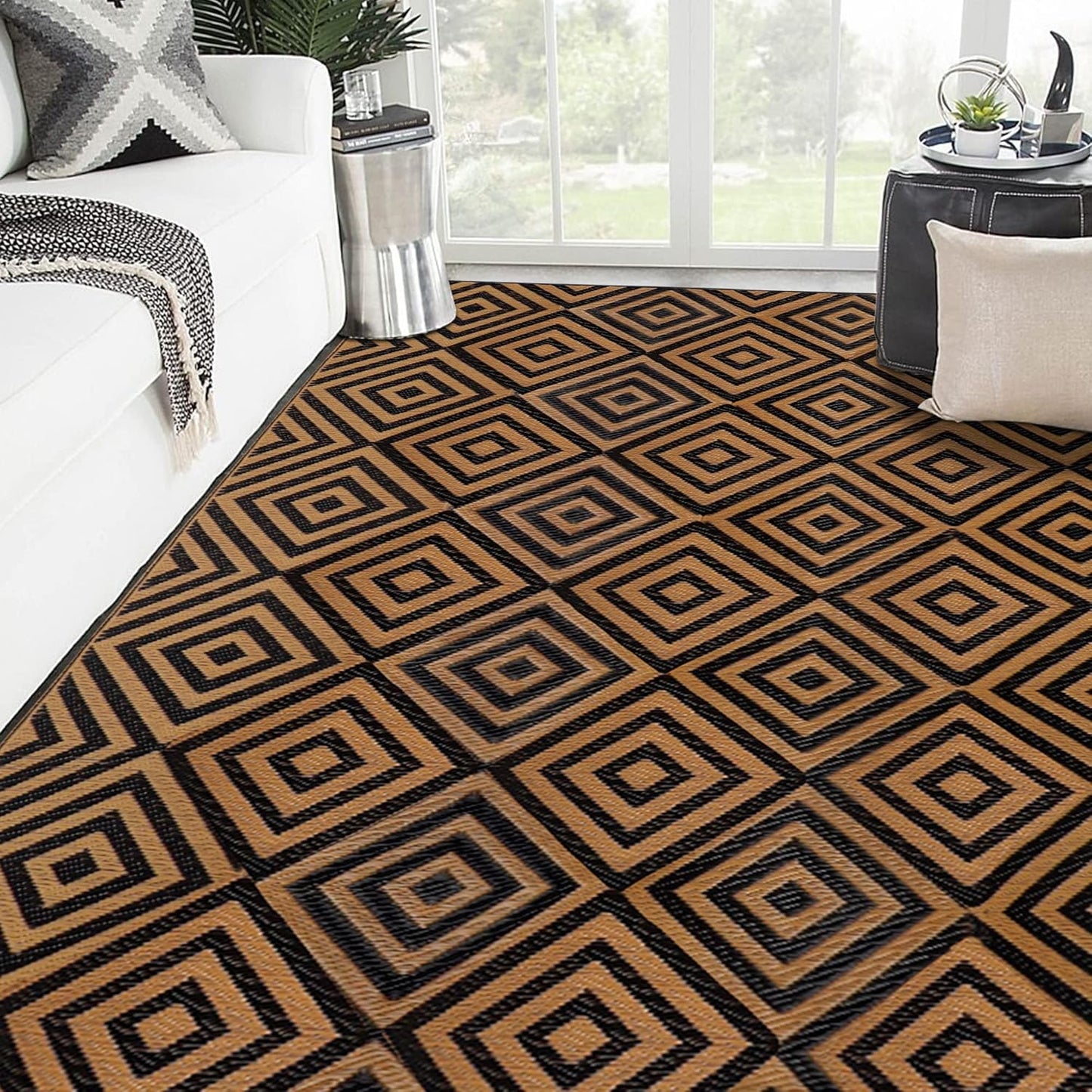 Reversible Mats for Outdoor Patio, Modern Plastic Straw Rug