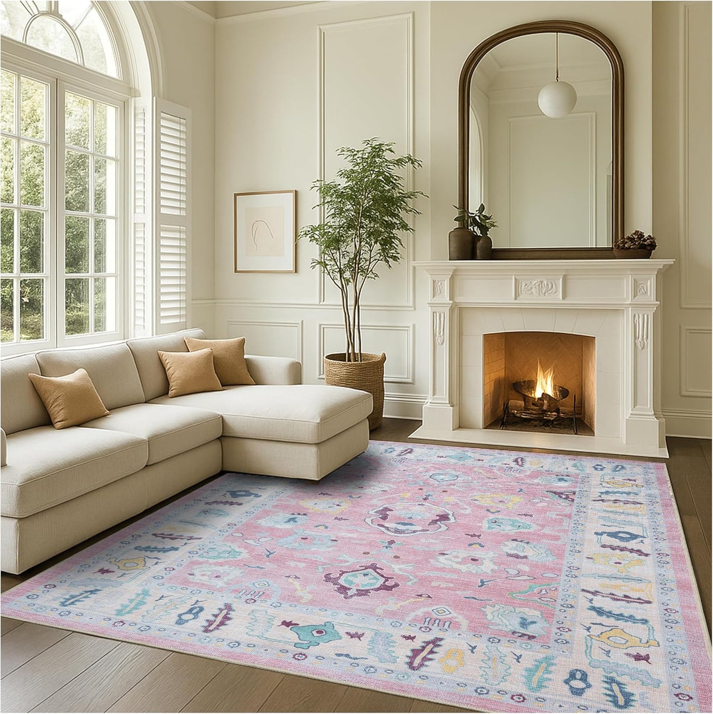 Fame Rugs Modern Oushak Rug 6x9 Vintage Turkish Pink Area Rug