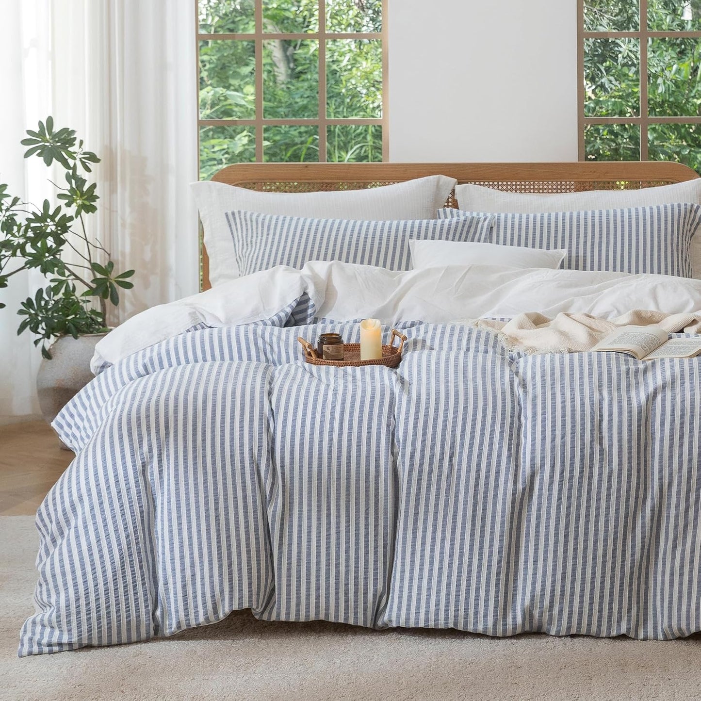 MILDLY Blue Striped Duvet Cover Set for Boho Chic Bedrooms