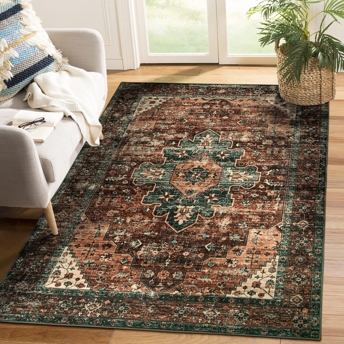 Moynesa Ultra-Thin Washable Vintage Area Rug for Living Room
